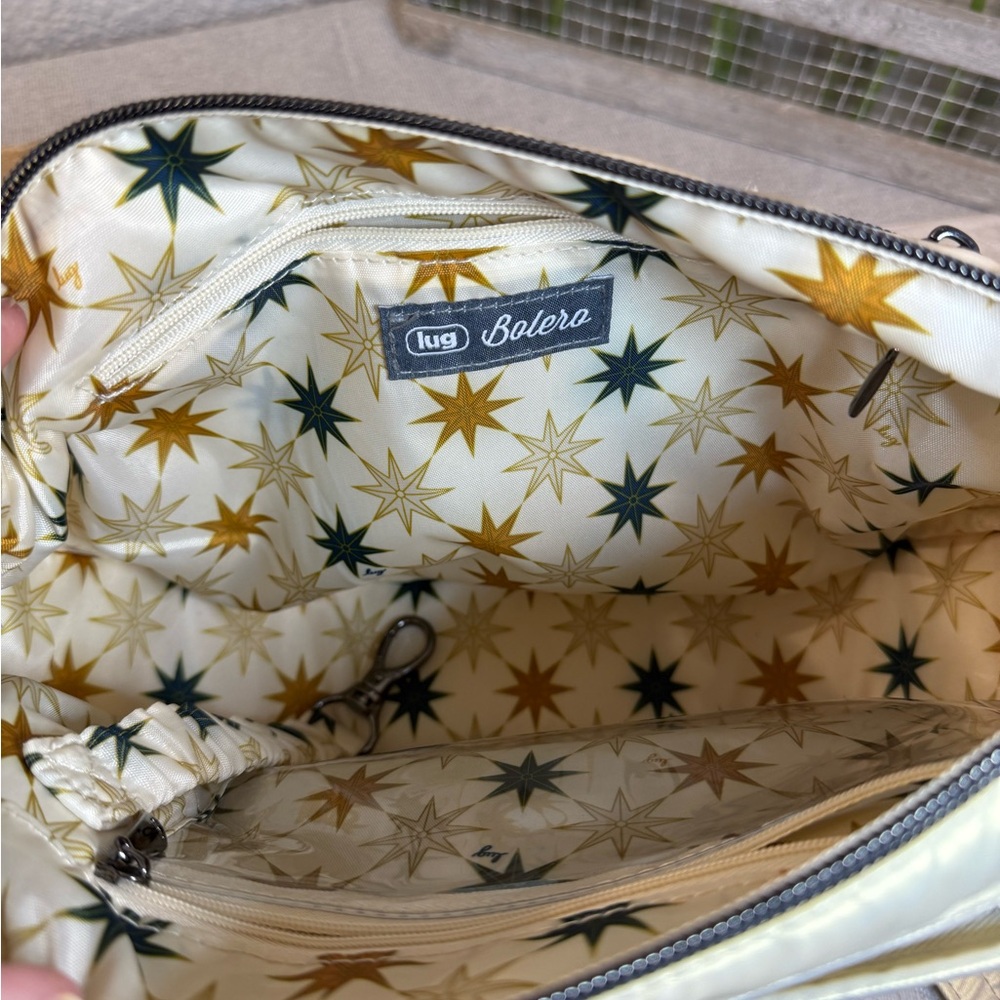 Lug Bolero Crossbody Bag Metallic Pearl Champagne - Star Lining w/ many Pockets - Picture 7 of 16